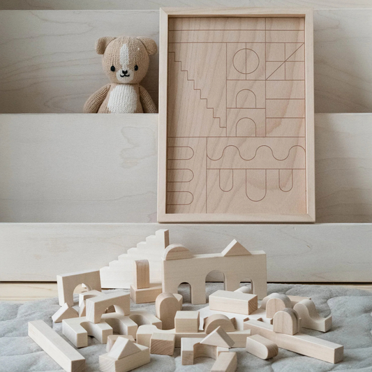 Montessori drveni građevni blokovi za djecu – kreativna igračka za gradnju (HUVILA) (svijetlo bež boja)