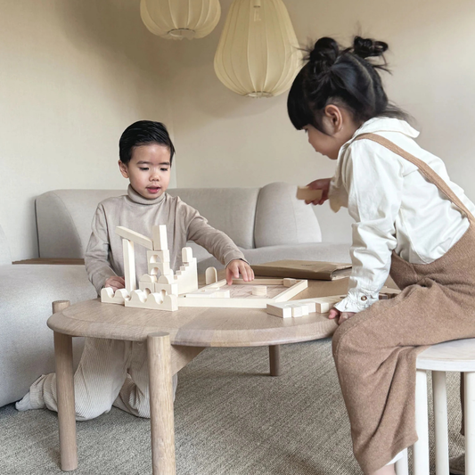 Montessori drveni građevni blokovi za djecu – kreativna igračka za gradnju (HUVILA) (svijetlo bež boja)
